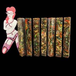 Volcano Ashes Design, Pen Turning Blanks, Alumilite Resin, Green, Black, Gray, Orange, and Gold