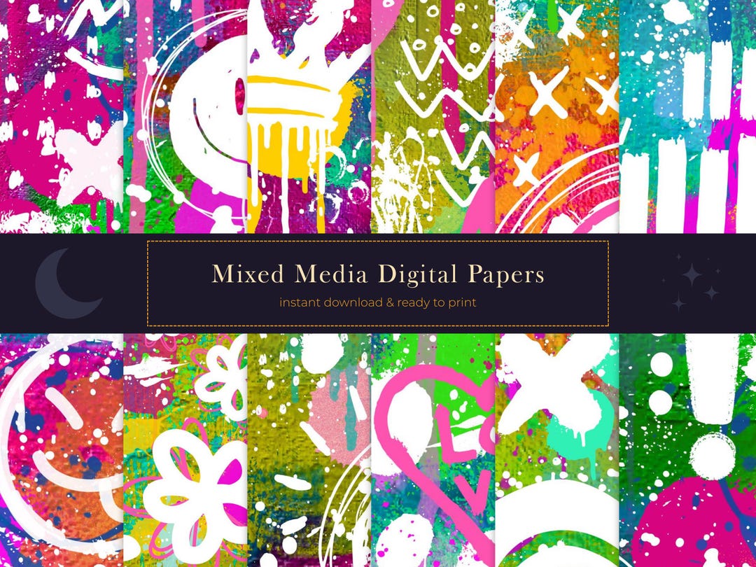 Mixed Media Digital Paper, Painted Collage Sheets, Junk Journal ...