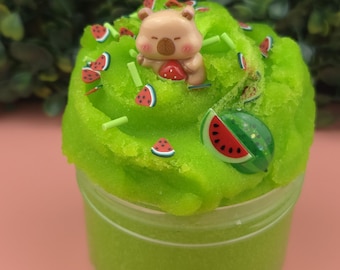 Capybara Melon Icee slime - fluffy sizzly slime bright green coloured watermelon scented  UK birthday gift present toy