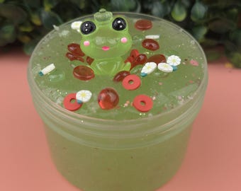Kiss a Frog slime green clear slime, mojito scented with glitter and beads UK seller birthday gift present