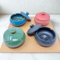 Glazed Ceramic Ashtray with Lid in Green, Blue, Pink and Charcoal - Windproof design • Great for patio or porch