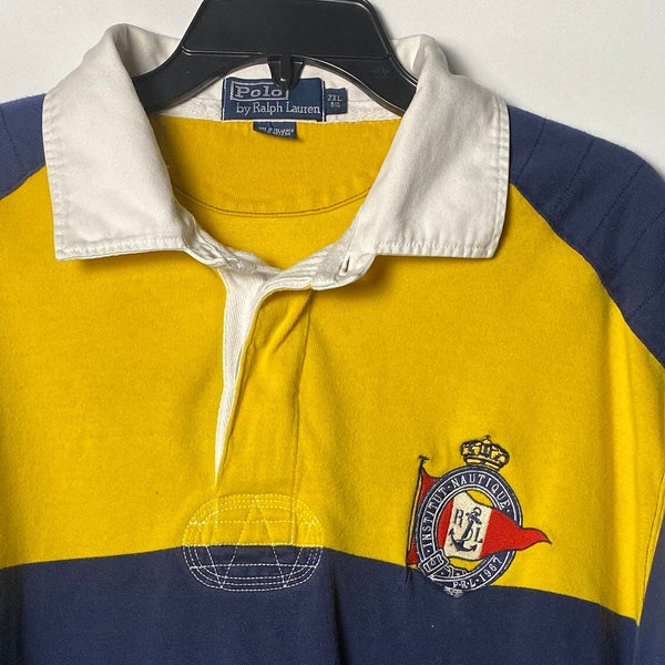Vintage Polo by Ralph Lauren Rugby Shirt Men's 2XL BIG Blue and Yellow