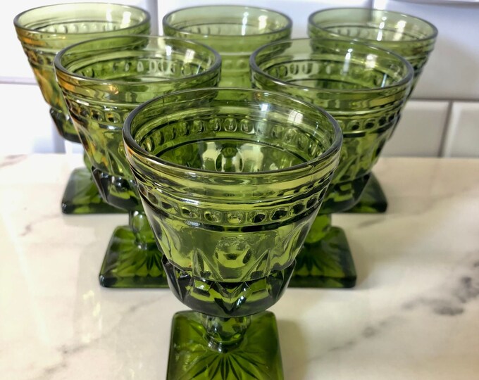 Vintage Green Glasses set of 6 Etsy