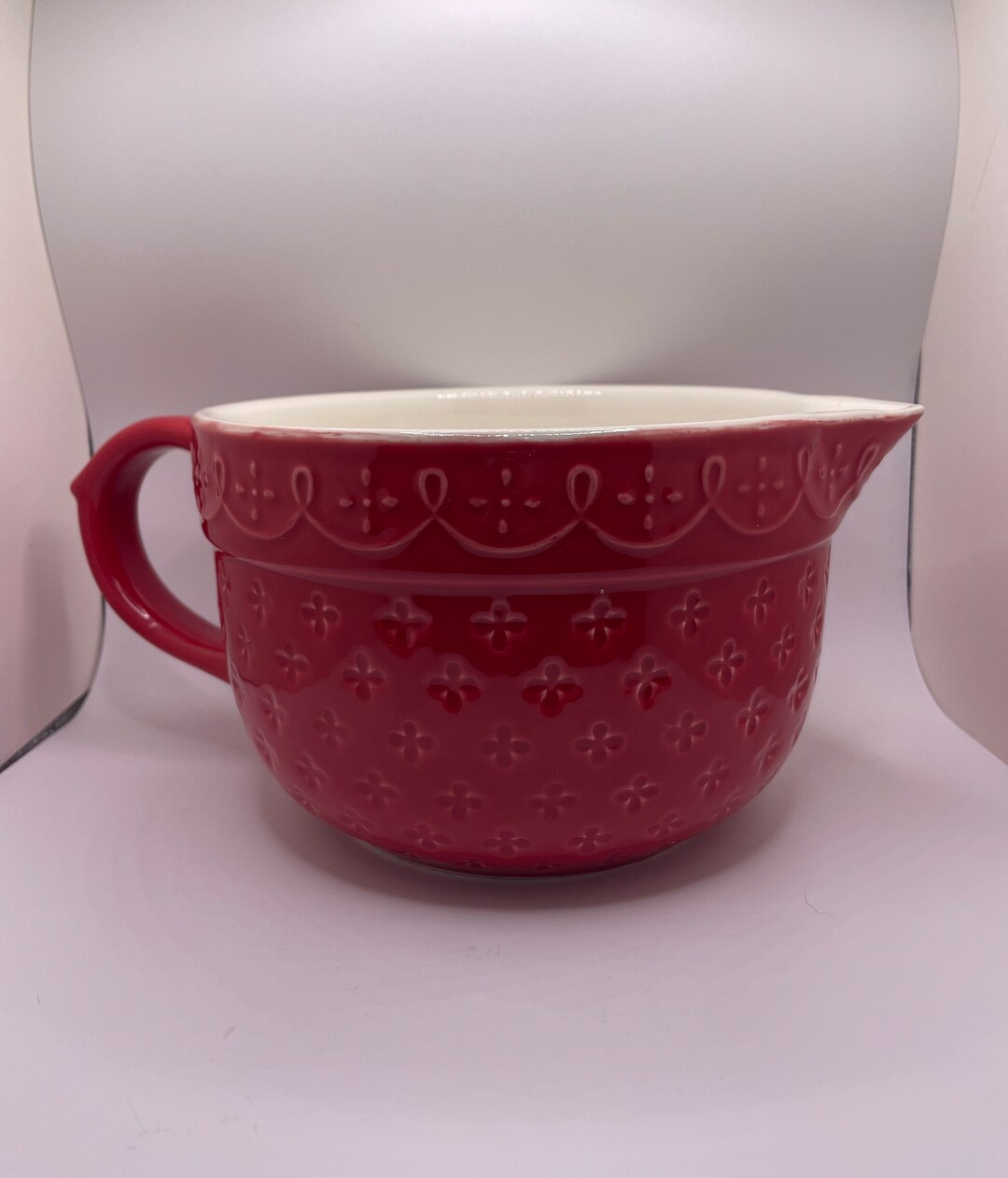 Red Ceramic Mixing Bowl With Handle & Pouring Spout Etsy