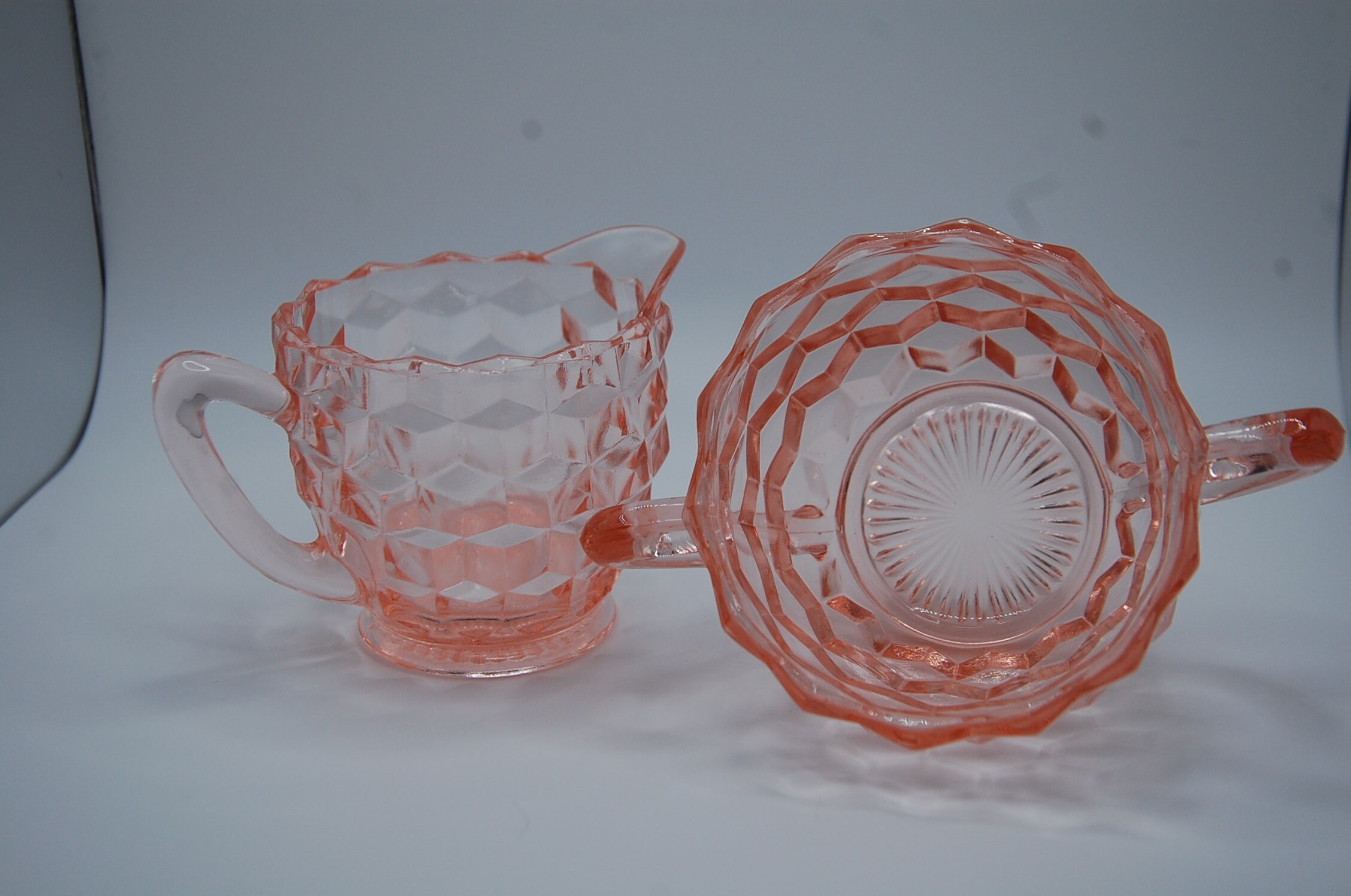 Vintage Pink Glass Cream & Sugar Set Etsy