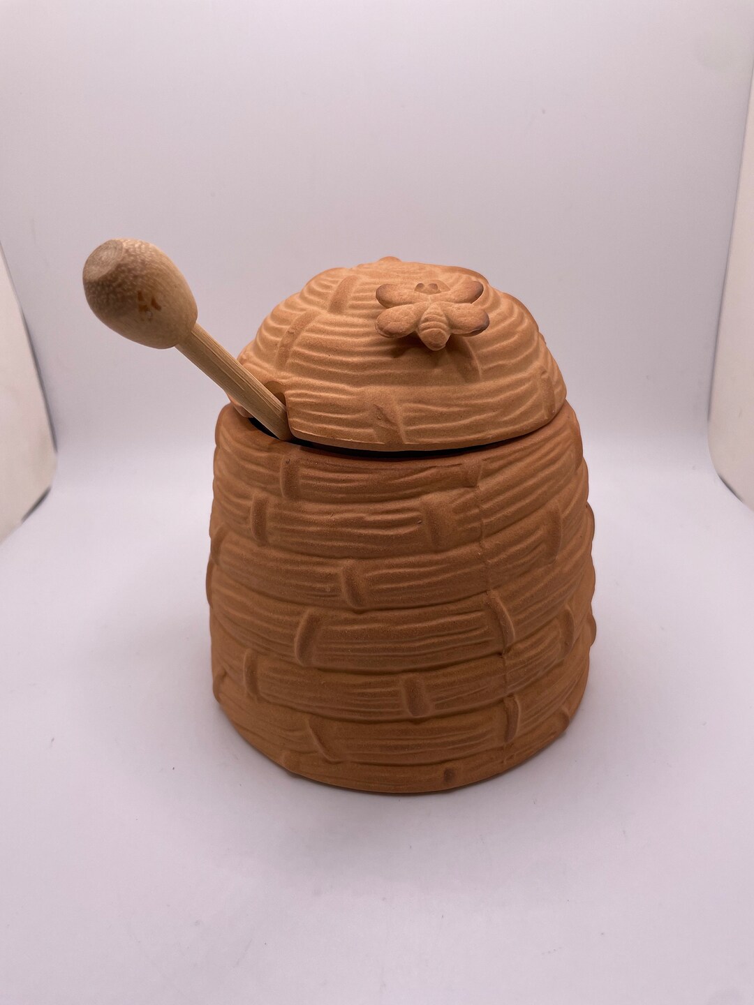 Vintage Bee Hive Honey Pot With Lid Ceramic Brown Caramel Jar Beehive - View #7