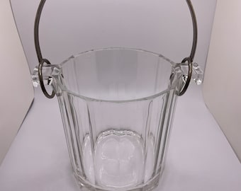 Vintage Glass Ice Bucket with Silver Handle