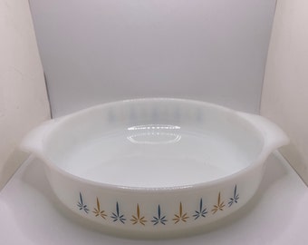 1960s Anchor Hocking Fire King 9" Milk Glass Round Cake Plan in Candle Glow Pattern