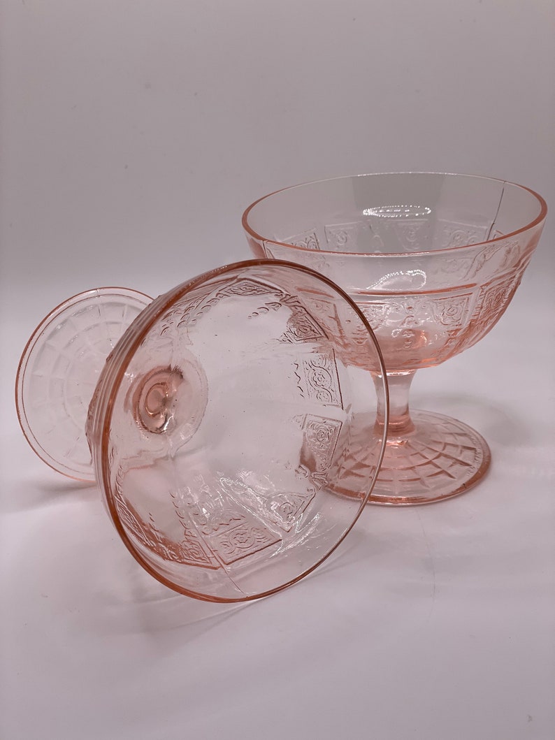 1930's Depression Glass Anchor Hocking Princess Pink Champagne Glasses set of 2 image 4