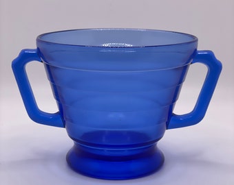 1940s Hazel Atlas Cobalt Blue Glass Moderntone Sugar Bowl