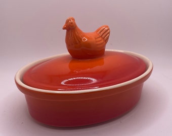 Vintage Swiss Pro Orange Hen Covered Casserole Ramekin