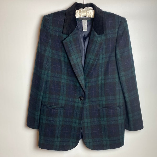 Vintage Sag Harbor Women's Plaid Wool Blazer