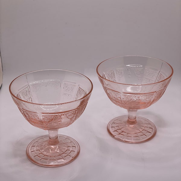 1930's Depression Glass Anchor Hocking Princess Pink Champagne Glasses (set of 2)