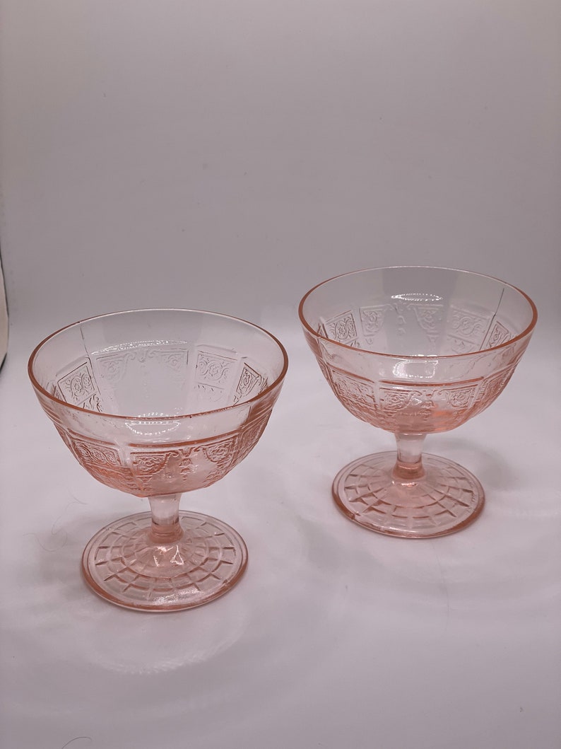 1930's Depression Glass Anchor Hocking Princess Pink Champagne Glasses set of 2 image 1