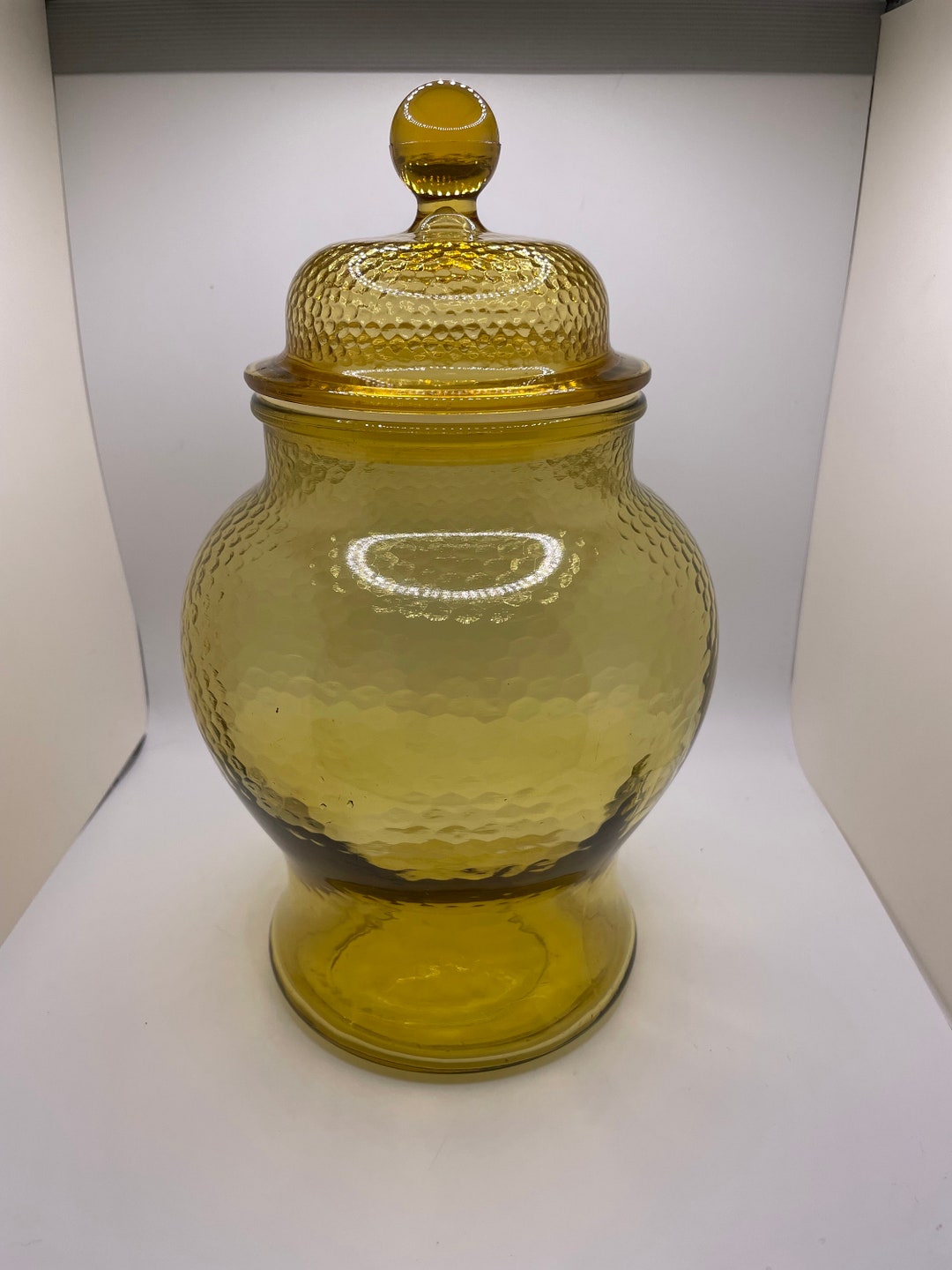 Vintage Amber Glass Candy Jar Etsy