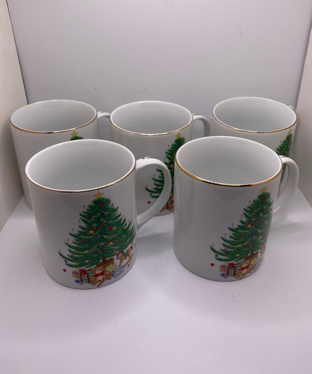 Set of 5 Vintage Christmas Tree Mugs Etsy