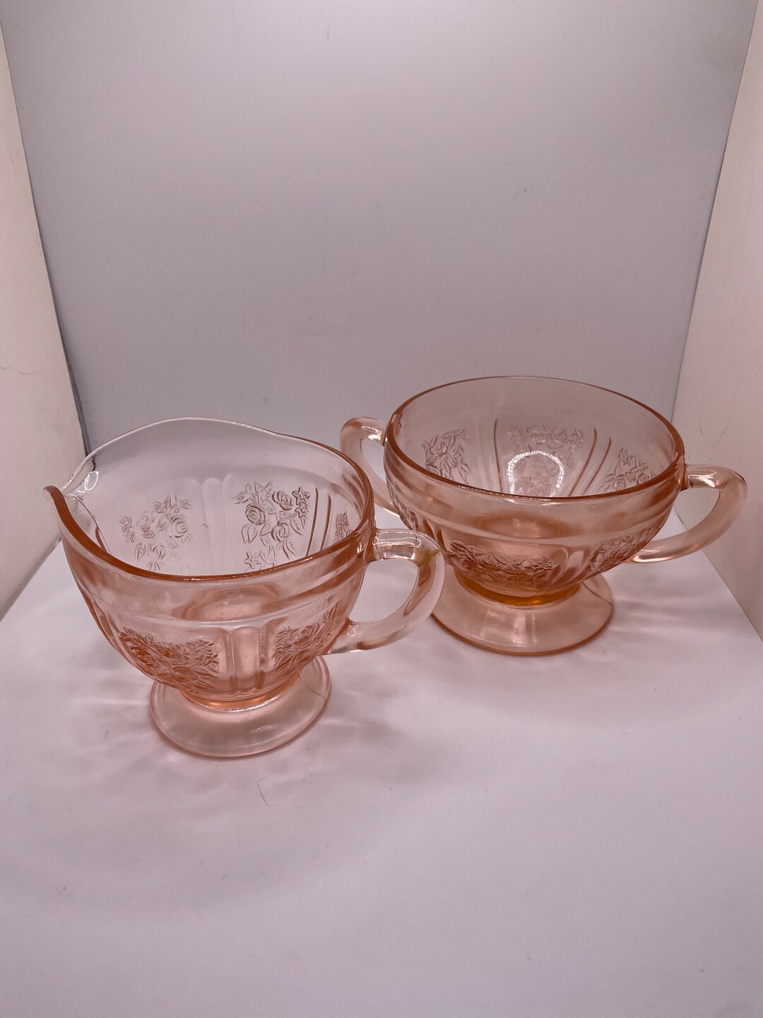 Pink Depression Glass Creamer And Sugarnull