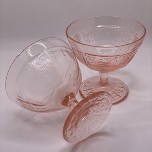 1930's Depression Glass Anchor Hocking Princess Pink Champagne Glasses set of 2 image 5