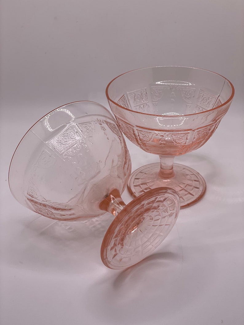 1930's Depression Glass Anchor Hocking Princess Pink Champagne Glasses set of 2 image 5