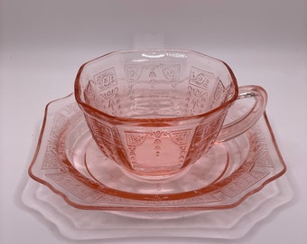 1930's Depression Glass Anchor Hocking Princess Pink Tea Cup & Saucer Set
