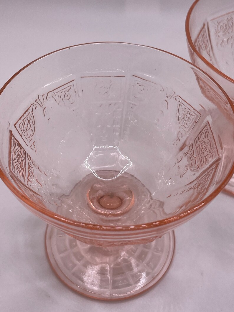 1930's Depression Glass Anchor Hocking Princess Pink Champagne Glasses set of 2 image 2