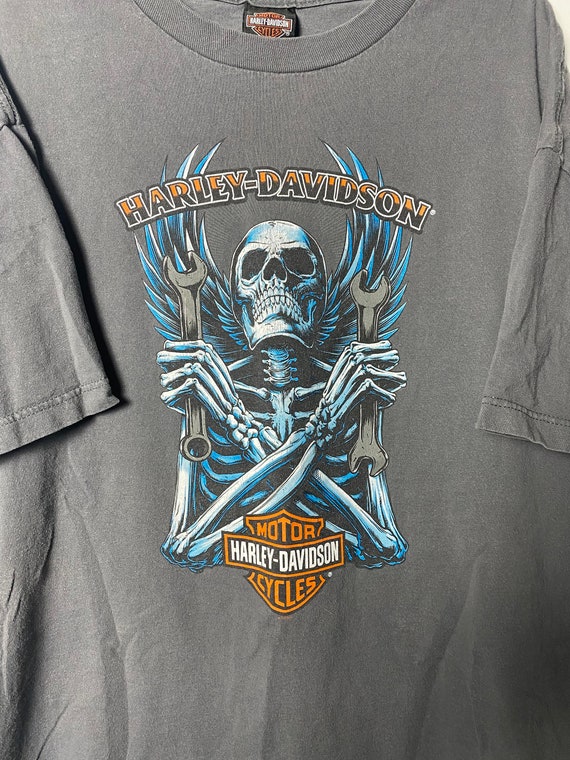 Vintage Harley-Davidson Skeleton Graphic Tee - Bi… - image 7
