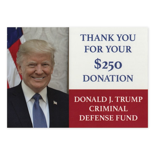 Prank Postcard - Donald Trump Criminal Defense Fund Donation - Pranks Practical Joke Revenge - 100% Anonymous - Sent Directly To Your Victim