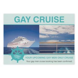 Prank Postcard - Gay Men Cruise Booking Confirmation - Pranks Practical Jokes Revenge - 100% Anonymous - Sent Directly To Your Victim