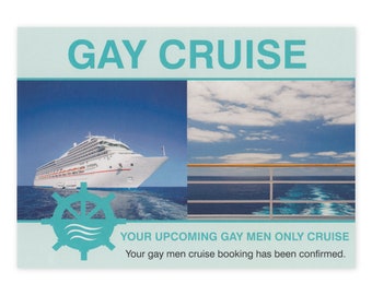 Prank Postcard - Gay Men Cruise Booking Confirmation - Pranks Practical Jokes Revenge - 100% Anonymous - Sent Directly To Your Victim