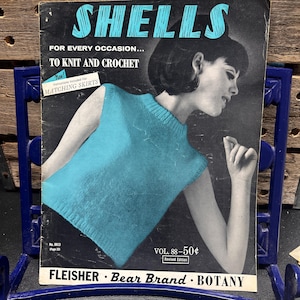 Conchas para tejer a dos agujas y a ganchillo para cada ocasión, folleto vintage de la marca Fleisher Bear de 1965.