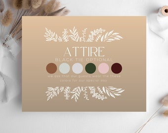 Wedding Attire Card Template, Neutral Wedding Color Palette Insert, Guest Dress Code, Rustic Wedding Mood Board for Guest Classic | RU102AC