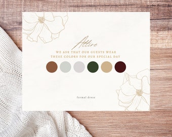 Wedding Attire Card Template, Neutral Wedding Color Palette Insert, Guest Dress Code, Rustic Wedding Mood Board for Guest Classic | RU105AC