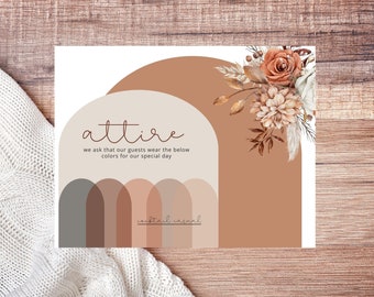 Wedding Attire Card Template, Neutral Wedding Color Palette Insert, Guest Dress Code, Rustic Wedding Mood Board for Guest Classic | RU101AC