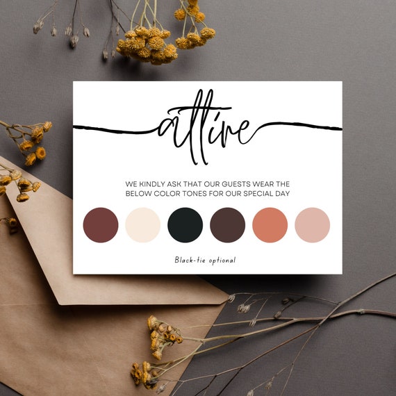 Wedding Attire Card Template, Neutral Wedding Color Palette Insert