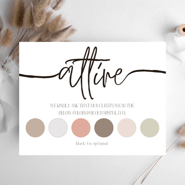 Wedding Attire Card Template, Neutral Wedding Color Palette Insert, Guest Dress Code Card, Wedding Mood Board for Guest Champagne | CH112AC