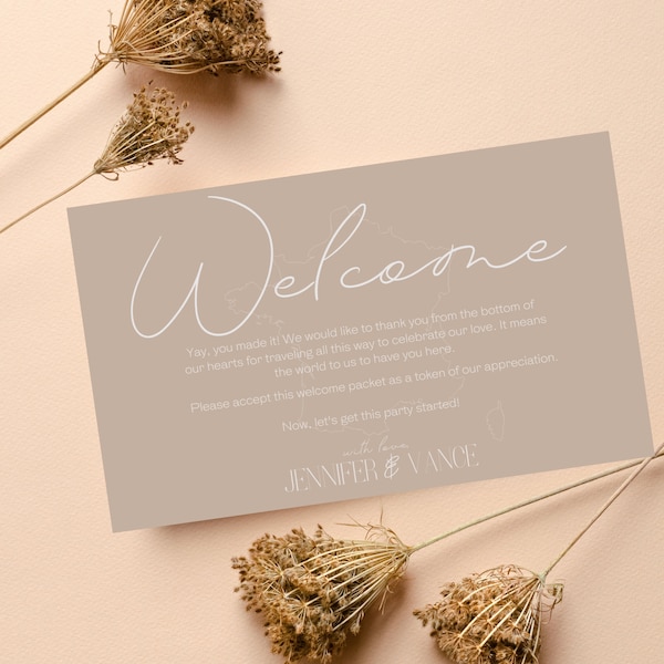 Wedding Welcome Note Destination Wedding Guest Note Neutral Wedding Welcome Gift for Guest Welcome Card Weekend Wedding Welcome Note CH105WN