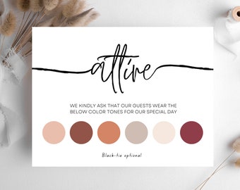 Neutral Wedding Attire Card Template, Rustic Color Palette Insert, Wedding Guest Dress Code Info, Classic Wedding Guest Mood Board NA101AC