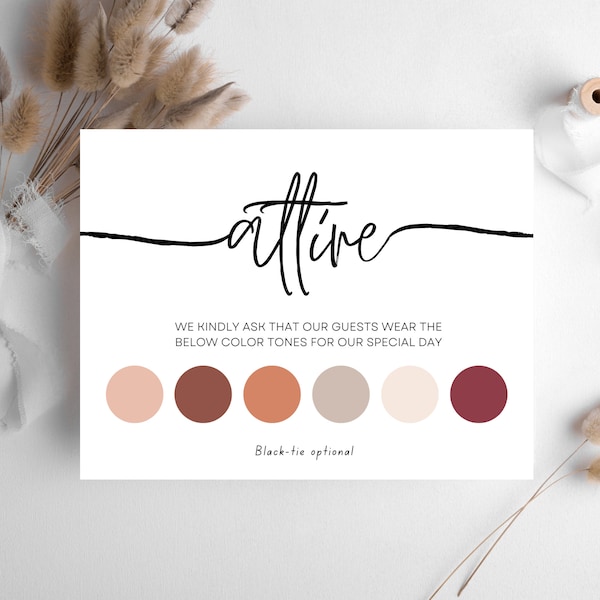 Neutral Wedding Attire Card Template, Rustic Color Palette Insert, Wedding Guest Dress Code Info, Classic Wedding Guest Mood Board NA101AC