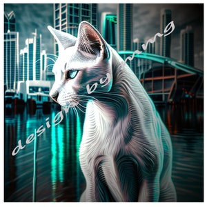 Big 3d cat in Miami River JPG - Sublimation, Dtf Transfer Vector, Screen Print, DTG
