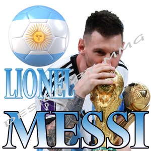 Lionel Messi Kissing World Cup -King- PNG/JPG - Sublimation, Dtf Transfer Vector, Screen Print