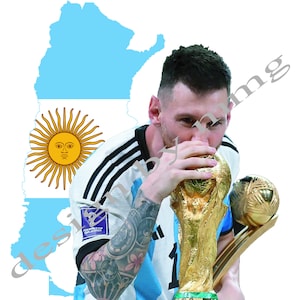 Pack 4 PNGs Lionel Messi Kissing World Cup / G.O.A.T / King Messi Argentina - Sublimation, Dtf Transfer Vector, Screen Print