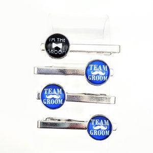 Blue and Black Groom and Crew Stainless Steel Men&#39;s Novelty Tie Clip Set
