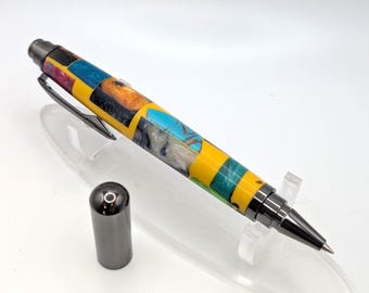 Bolígrafo rollerball - Mosaico amarillo canario - Tapa color gris plomo