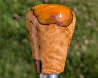 Pomo de palanca de cambios - Madera de olivo veteada / Dorado - Rosca universal (LEER DESCRIPCIÓN)