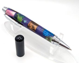 Bolígrafo rollerball - Mosaico morado real - Tapa cromada negra