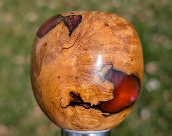 Pomo de palanca de cambios - Madera de olivo veteada / Rojo - Rosca universal (LEER DESCRIPCIÓN)