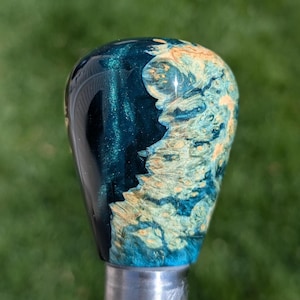 Shift Knob - Dyed Box Elder Burl / Dark Ocean Green - Universal Thread (READ DESCRIPTION)