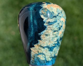 Pomo de palanca de cambios - Madera de arce teñida / Verde océano oscuro - Rosca universal (LEER DESCRIPCIÓN)