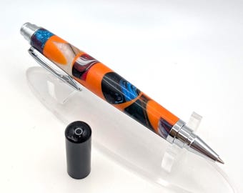 Bolígrafo rollerball - Mosaico naranja mandarina - Tapa cromada negra