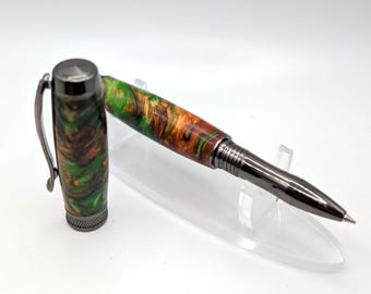 Bolígrafo rollerball - Diseño estriado tipo camaleón - Tapa giratoria color gris plomo